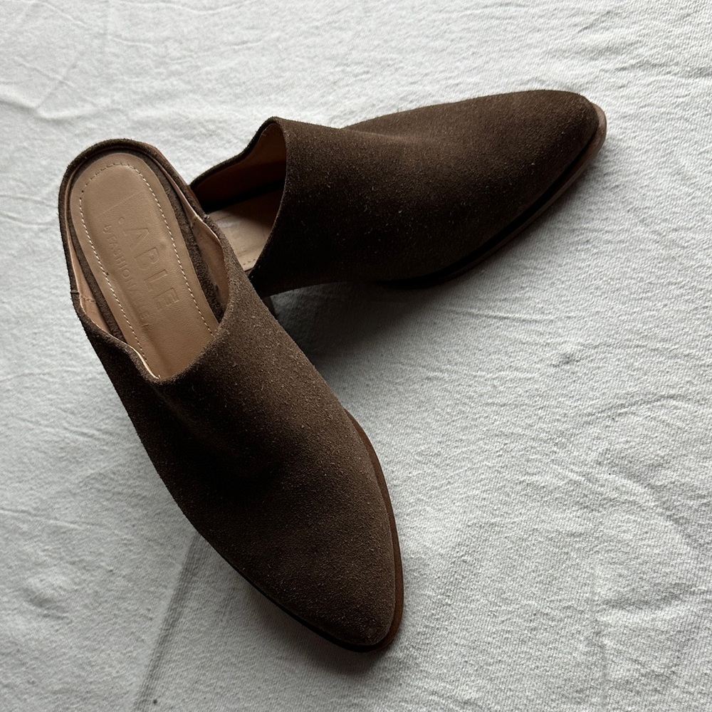 Able Brown Suede Pointed Mule Slides